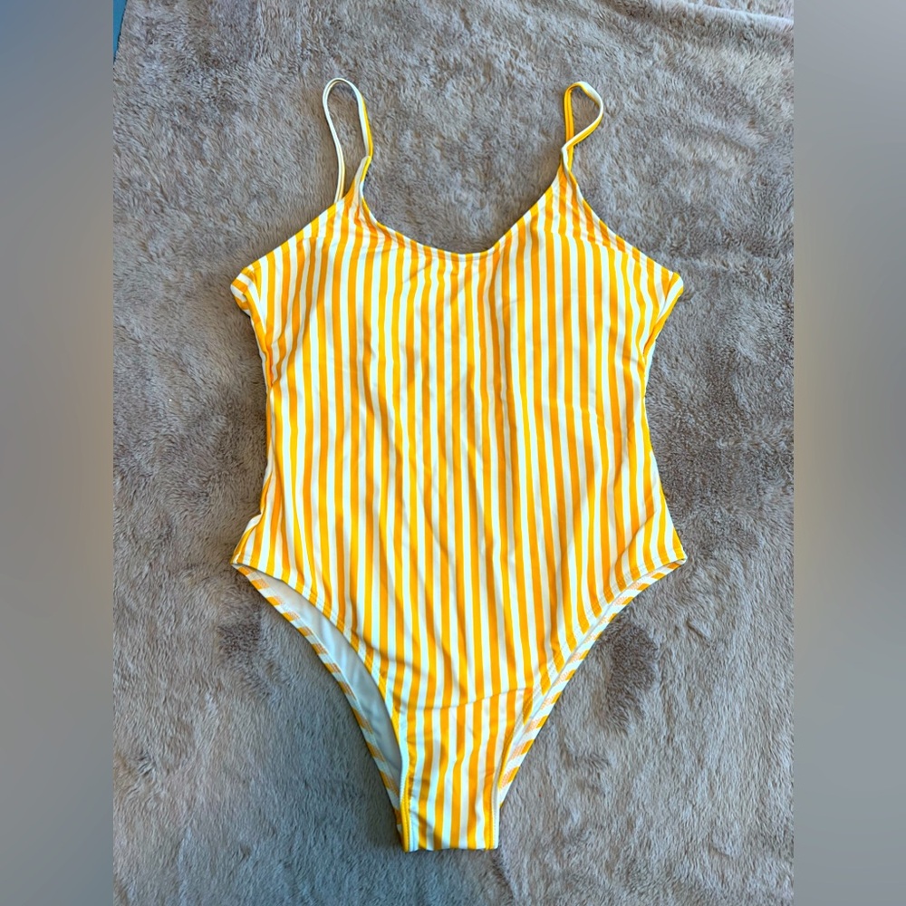 SHEIN yellow stripe one piece swimsuit, Large, NWT